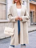Saodimallsu Kardigan damski, lekki, oversize, długi kardigan, otwarty przód, sweter casualowy, jednokolorowy płaszcz z dzianiny, morela, L