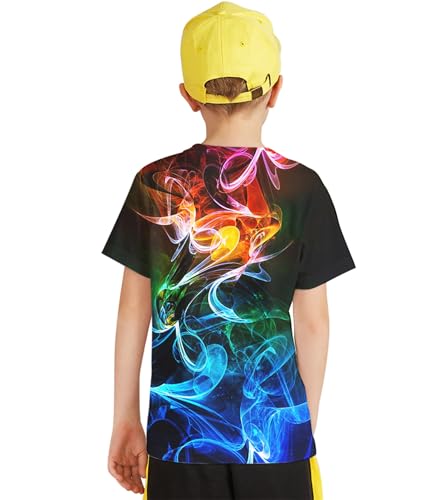 Image of Linnhoy Kids 3D Print Fashion Graphic T-Shirts for Boys Girls 6-16 Years | Unisex Colorful Short Sleeve, Crewneck, Breathable Fabric, Suitable for Daily Sport Festival Wear