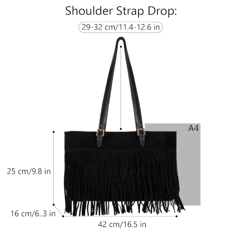 Image of Hoce Women's Leather Fringe Messenger Bag Large Hobo Crossbody Tassel Shoulder Bags, Gift for Mom Wife Girlfriend