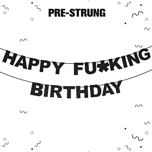 LINGTEER Happy Funny Birthday Black Glitter Bunting Banner - Cheers to Surprise Funny Birthday Party Photo Backdrop Decorations.[Pre-Strung]