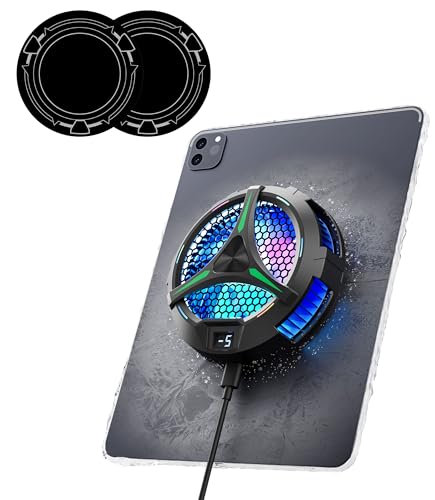 ACEDAYS Enfriador magnético para iPad, Surface Pro, Samsung Tab, Ventilador de iPad con Pantalla de Temperatura para Juegos móviles, transmisión en Vivo de Tiktok (Verde Mech + 3 Hojas de succión