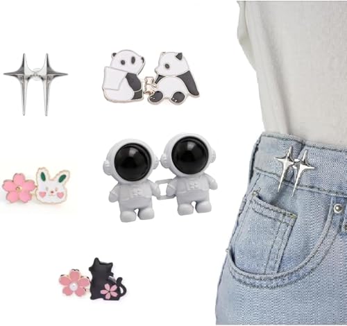 Image of YEKDA Trendy Metal Button Pins Combo Set of 5 | Cute Cartoon & Star Design Lapel Brooch Pins | Decorative Shirt Jeans Bag Pins for Men Women Kids (Panda Mix)