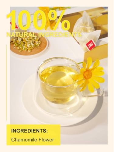 Image of TeeLux Chamomile Tea Bags, 1.5g /bag, Pure Natural Whole Chamomile Flowers Herbal Tea in Pyramid Bags, Caffeine Free, 40 Count