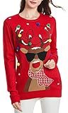 *daisysboutique* Women's Christmas Sweater Cool Reindeer Rudolph Pom Pom Horns Girl Knitted Holiday Pullover (Medium, Lighting-smartdeer)