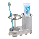mDesign Decorative Bathroom Dental Storage Organizer Holder Stand for Electric Spin Toothbrush/Toothpaste - Compact Design for Countertop and Vanity, Holds 4 Standard Brushes - Gray/Brushed