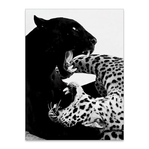 Póster de lienzo con diseño de guepardo en blanco y negro, diseño de pantera leopardo moderno, vintage, impresiones de animales salvajes para dormitorio, sala de estar, decoración de pared, 30,5 x