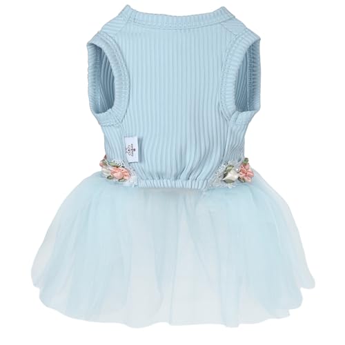 Image of CuteBone Blue Tulle Skirt Dog Wedding Bridesmaid Dress for Puppy with Lace Trim at Waist - Comfortable, Stylish, and Perfect for Special Occasions HBQ03L