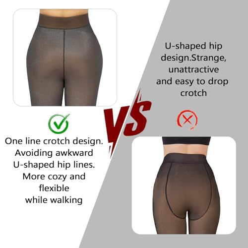 Image of 2 Pack Fleece Lined Tights Sheer Winter - Fake Translucent Tights Winter Thick Warm Pantyhose Sheer Women Leggings