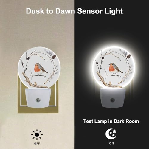 Image of Cute Bird Plug-in Nightlight Robin Bird Nest on Tree Branch Farmhouse Night Lights Plug into Wall with Dusk to Dawn Sensor for Home Bedroom Bathroom, 0.5W Sleep Friendly