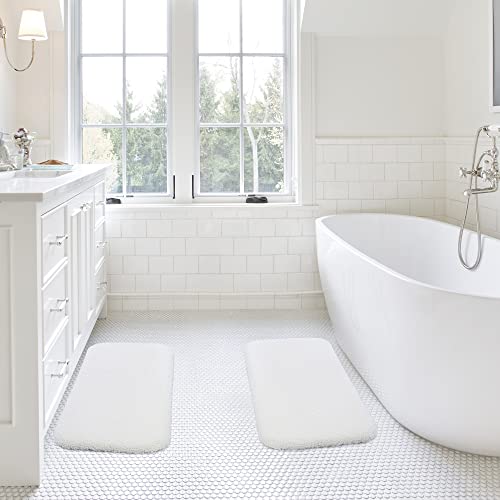 Image of VANZAVANZU 2 Piece Bathroom Rug Set - Non-Slip Extra Soft Absorbent Bath Mat - Microfiber Shaggy Thick Machine Washable (16 inchx24 inch Plus 16 inchx24 inch, White)