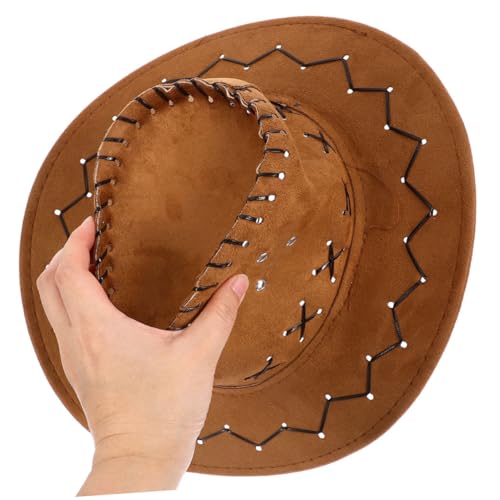 2pcs Cowboy Hat Wide Brim Fedora with Chin Strap for Boys and Stylish Sun Protection Western Hat for Cosplay and Outdoor Fun Chocolate4