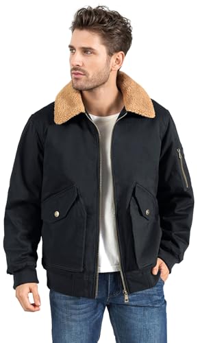LOUECHY Men's Washed Cotton Military Jacket Sherpa Lined Utility Jacket Thick Warm Winter Jacket2