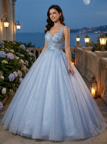 Image of Women's Beading Sweetheart Ball Gown Tulle Layed Long Quinceanera Dress