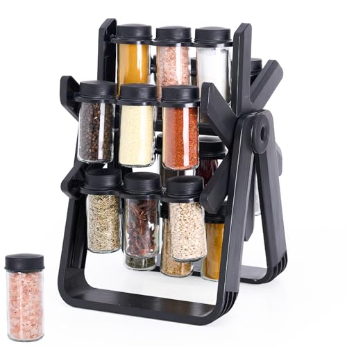 CalmChef Rotating Spice Rack Organiser with With 18 Glass Jars Revolving Spice Rack 360 Spice Holder - Rotating Spice Rack for Herbs & Spices