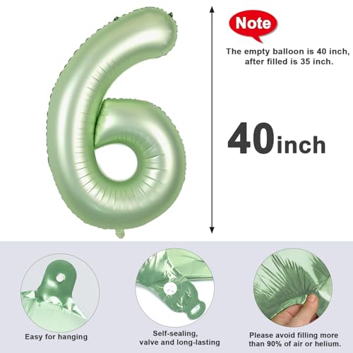 Image of 6 Balloon Numbers Birthday Decorations, 40In Sage-Green Balloons for Party | Eye-catching Appearance, Perfect Decorative Centerpieces, Convenient Self-sealing Structure, Widely for Various Occasions