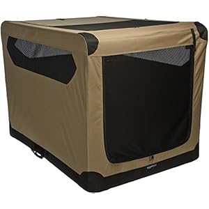 AmazonBasics Portable Folding Soft Dog Travel Crate Kennel – 31 x 31 x 42 Inches, Tan
