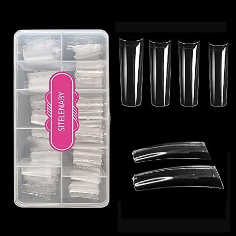 550 PCs XXL Tarpered Square Nail Tips,SITELENABY Ultra-thin Half Cover Clear Square Nail Tips False Artificial Nails Tips 11 Sizes with Box (Tapered Square French Tips) Cover