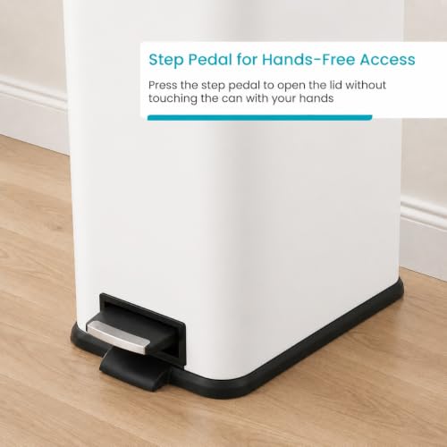Image of Home Zone Living 4 Gallon Slim Kitchen Trash Can with Soft Close Lid and Step Pedal, Matte White Stainless Steel Wastebasket with Removable Bucket