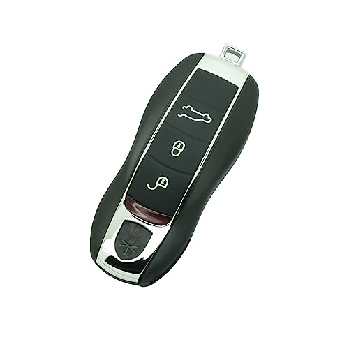 BROVACS Coque de rechange + clé d'urgence vierge non coupée, compatible avec Porsche, Macan, Boxster, Cayenne 3 boutons, Smart Keyless Entry, boîtier de...