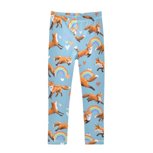 Fox Rainbow Love Heart Girls Leggings Ultra Soft Compression Yoga Gym Pants for Kids 4-10T