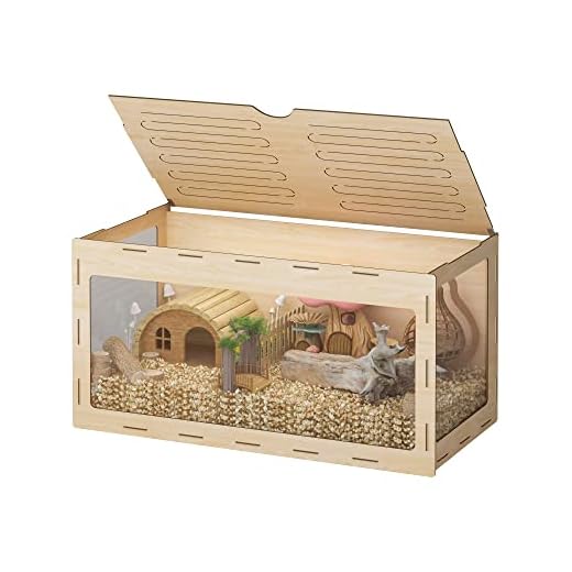 COZIWOW Large Hamster Cage, 40" Wooden Hamster Habitat with Acrylic Windows, Small Animal Hutch and Exercise Play House for Syrian Hamsters Degus Mice Gerbils, Natural Wood