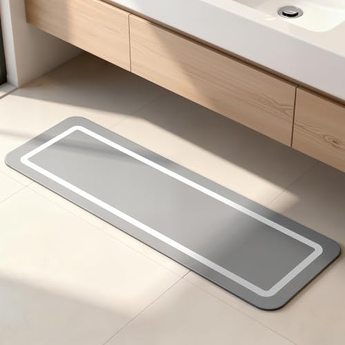 Furicher Large Bathroom Mat, Bath Rug, Soft Diatomaceous Earth Bath Mat, Gray Washable Rugs for Family Bathrooms