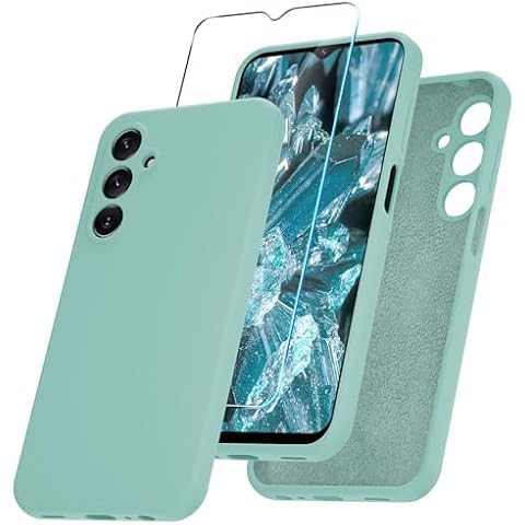 YENAPOON for Samsung Galaxy A15 5G Case, Silicone Phone Case with 1 Screen Protector, Soft Anti-Scratch Microfiber Lining, Full Body Shockproof Slim Cover, Light Green Cover