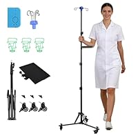 Infusionsständer mit Ablage und Alarm, Höhenverstellbar 90–190 cm, Klappbarer Infusionsbeutelständer mit 4 Haken, 3 Netzbeuteln und 1 Aufbewahrungstasche, Mobiler Infusionsständer für Krankenhaus