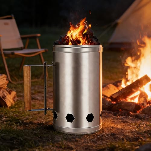 eupdd Grillkamin: 27×17cm Anzündkamin Grill, Robuster Stahl Grillanzünder mit Hitzebeständigem Griff, für Holzkohle, Briketts, BBQ und Grill