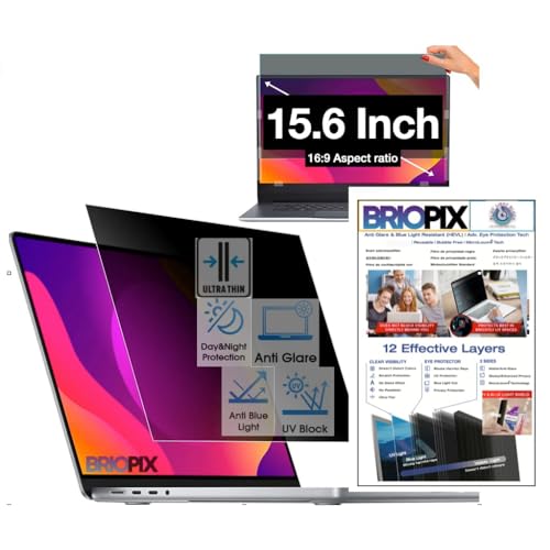 Image of PxIn BrioPix 15.6 Privacy Screen | 'No Eye Strain| 15.6 laptop Privacy Screen Protector | Anti Blue with Matte Finish | UV & IR Rejection | Anti Scratch & Spy