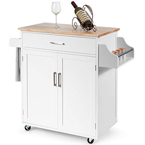 Giantex Rolling Kitchen Island Cart with Spice & Towel Racks, Wood Kitchen Trolley
