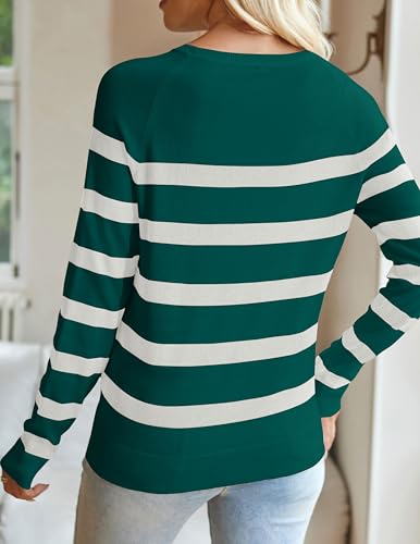 ZESICA Women's Long Sleeve Lightweight Striped Tops 2026 Fall Crewneck Ribbed Knit Shirts,Green,X-Large - Image 4