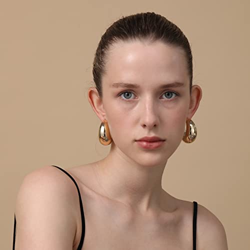 Apsvo Earring Dupes Chunky Gold Hoop Earrings For Women, Lightweight Hollow Open Hoops Hypoallergenic Earrings Trendy Fashion Jewelry #TOP4