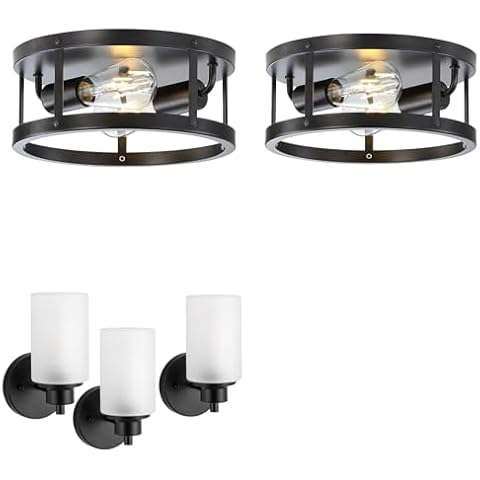 DOXVIEZE 2 Pack Black Metal Close to Ceiling Lights and 3 Pack Farmhouse Wall Sconces Cover