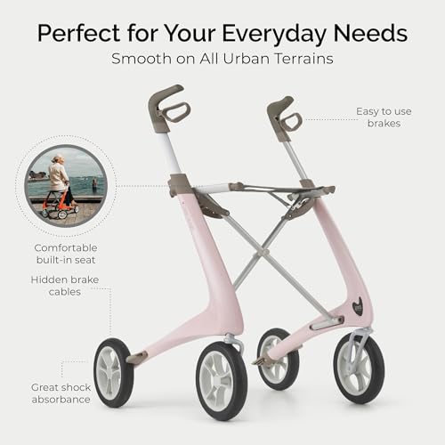 Image of byACRE Carbon Ultralight Rollator Walker, 4.8 kg, Pale Rose, Regular