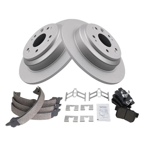 Image of TRQ Rear Brake Pad and Rotor Set Semi Metallic G Coated Rotors Parking Shoe Compatible with 2010-2011 Honda Accord Crosstour 2012-2015 Crosstour