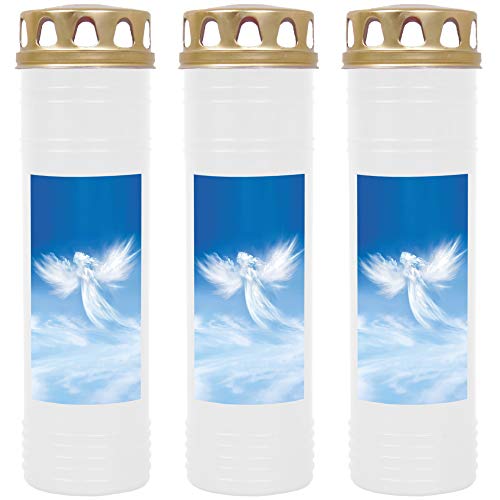 HScandle Lot de 3 bougies funéraires - Blanc - Durée de combustion : env. 7 jours par bougie - Motif : ange