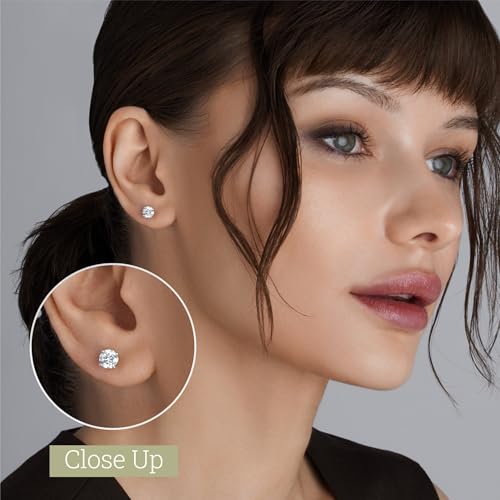 Gilded Lab-Grown Diamond Stud Earrings for Women| 925 Sterling Silver Studs and 14KT Gold 925 Plated Silver | Hypoallergenic Fine Jewelry | 4-Prong Basket, Push Back Nut | Round Cut, SI1 Clarity, F Color | 1/10,1/5,1/4,1/3,3/8,1/2,3/4,7/8,1 Carat Total Weight - Image 4