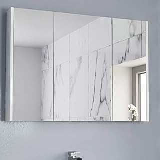 AURORA 900mm Bathroom Mirror Cabinet 3 Door Storage Cupboard Wall Hung Modern White
