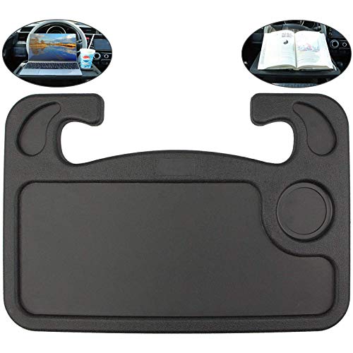 HEZHU Lenkrad Schreibtisch, Tragbare Auto Tisch Organizer Laptop Tablett, Multifunktional Lenkrad Tisch für die meisten Fahrzeuge, Auto Esstisch mit Getränkehalter für Laptop, Getränk, Speisen