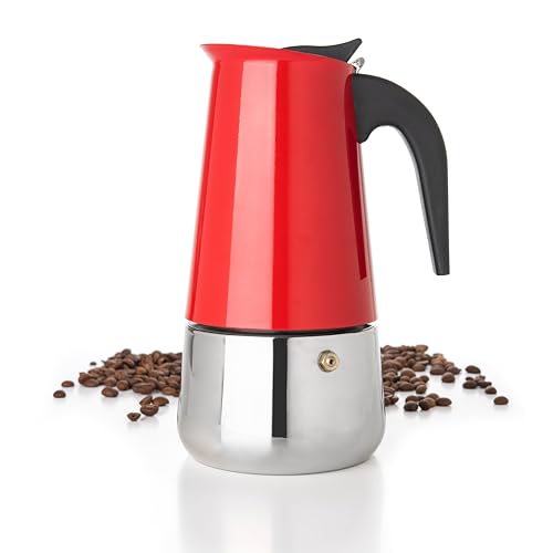 Mixpresso 9 Cup Greca Moka Pot Red Stainless Steel Stovetop Espresso Maker