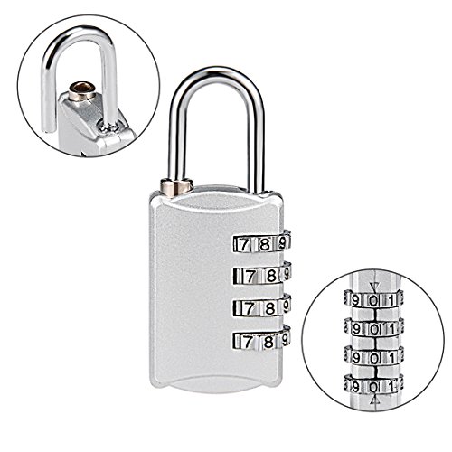 Image of uxcell 4 Digit Combination Padlock, 4mm Shackle, Zinc Alloy Lock Waterproof Lock for Gym Locker Fence Suitcase Travel Outdoor, Silver Tone