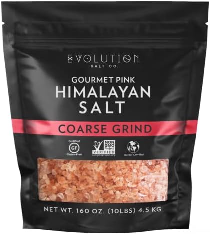 Evolution Salt Himalayan Gourmet Pink Salt, 100% Pure and Raw With 84 Trace Elements and Minerals. All Natural, Healthy, Kosher, and Non-GMO, 10lb, Coarse Grind