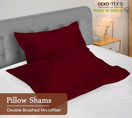 Image of Royale Linens Pillow Shams 2 Pack Standard Size 20x26 Inch - 1800 Microfiber - Bed Pillow Shams, Wrinkle Resistant Super Soft and Cozy - Back Overlap Closure - Oxford Pillowcase (Standard, Burgundy)