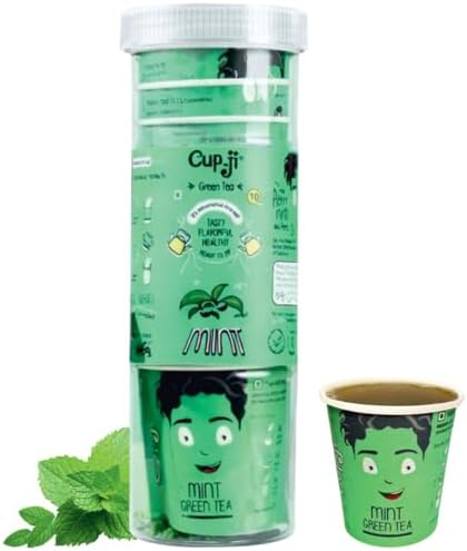 Cup-ji Ready to Sip Mint Green Tea | Intensely Aromatic | Flavoured,Non Bitter Tasty & Whole Leaf Green Tea |10 Cups with Each Cups Size 210 ml