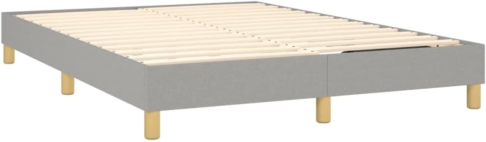 Bed Frame Light Grey 100% Polyester Fabric Platform with Plywood Slatted Foundation, Durable Engineered Wood, Easy Assembly, Sturdy Mattress Support for Modern Bedroom