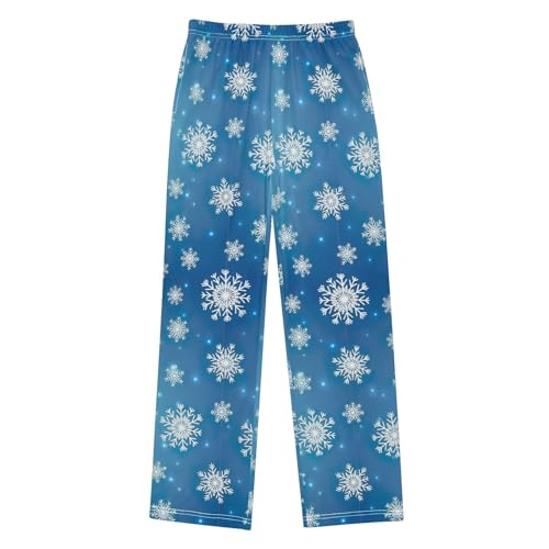 CHIFIGNO Long Sleep Pajama Pants Snowflakes Gradient Blue Sleep Pants Pants Size 11-12 with Pockets