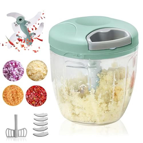 Manual Garlic Crusher Vegetable Slicer, Onion Slicer, MultiSlicer Manual 900ML, Onion Slicer with Pulley Multi Suitable for Vegetables/Garlic/Fruit (Green)