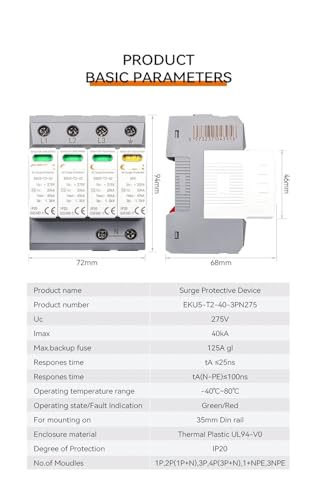 Parafoudre de protection surtension T2 SPD AC 4P 275V maison - 2