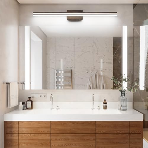 Image of SineRise 48-Inch LED Modern Bathroom Vanity Light Bar, Brown Modern Acrylic Bathroom Wall Lighting Fixtures Over Mirror (Cool White 6000K)